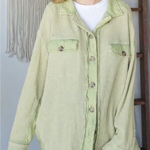 Oli & Hali Sage Green Button Up Waffle Thermal Women’s Top Size S/M pre-owned